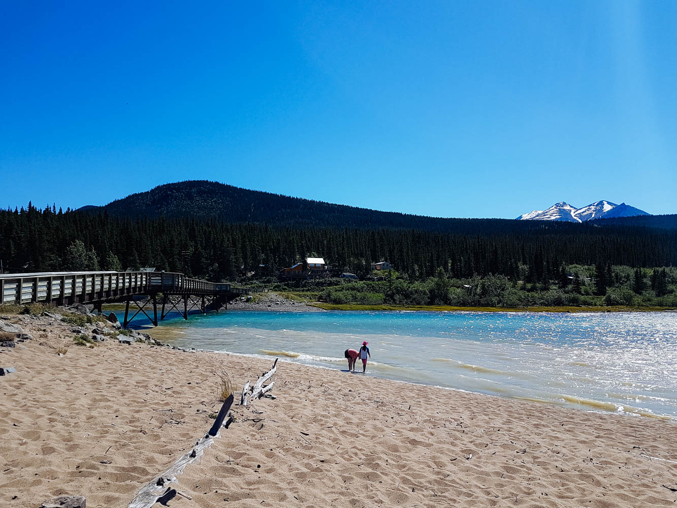 The beautiful beach in Carcross along Lake Bennett.