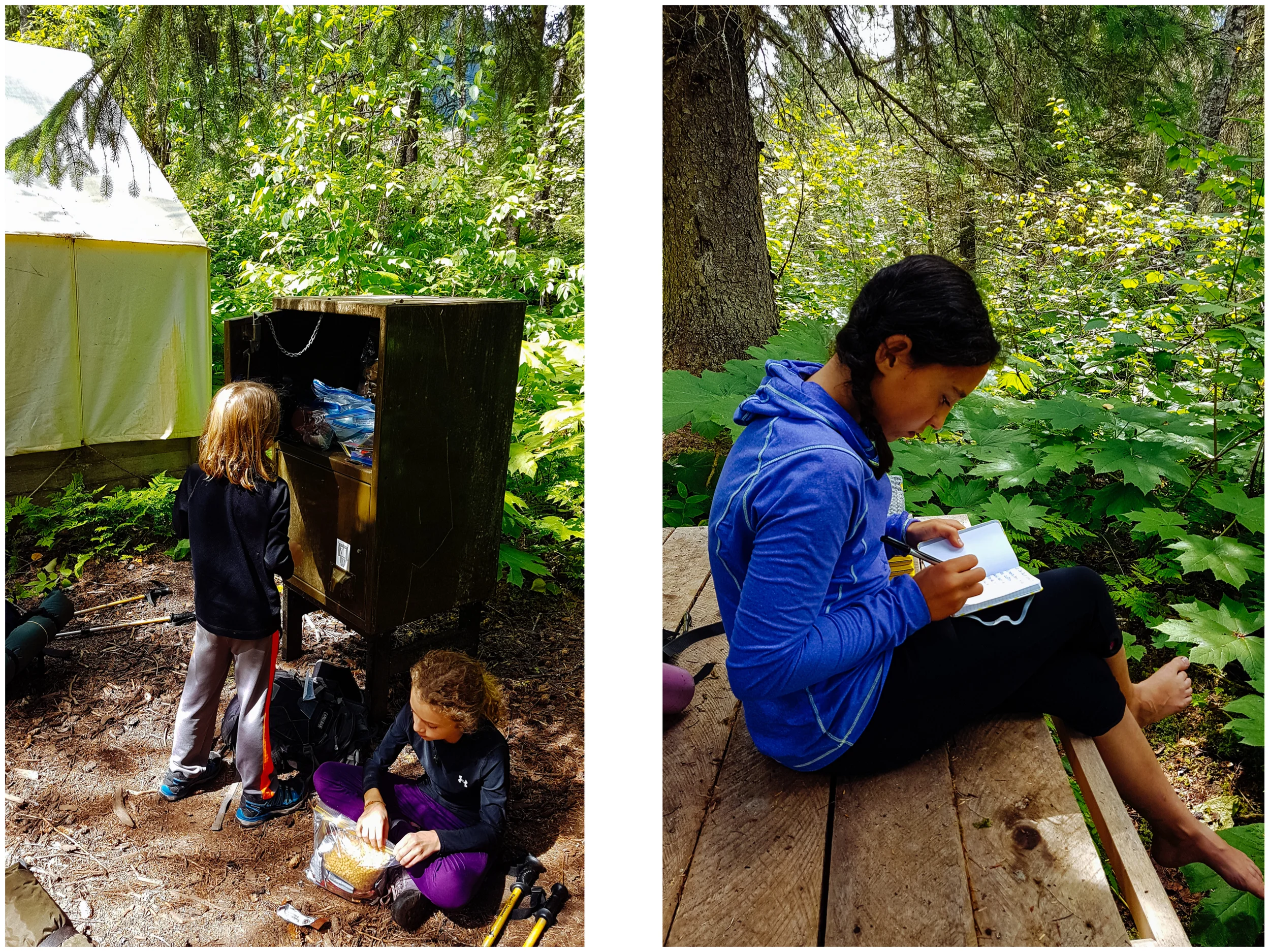 First thing to do when you get to camp: put all the food, toileteries and anything that smells in the food cache. Second, write in your journal.