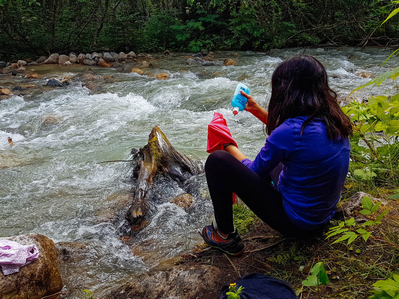 Doing laundry in the Taiya River.