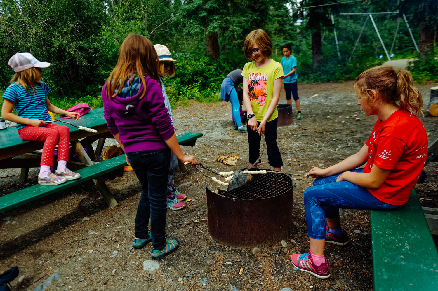 Cooking bannock over the fire