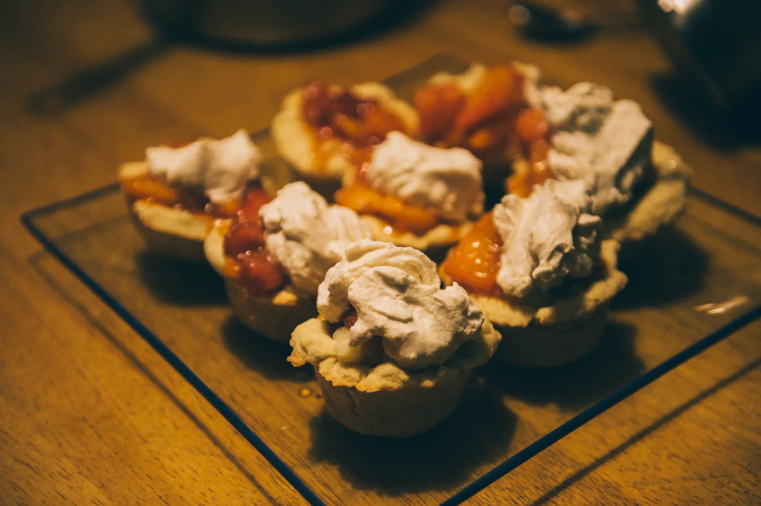 Mathilde made mini-tart filled with homemade custard, cooked peaches and strawberries and chantilly cream. The kid can cook.