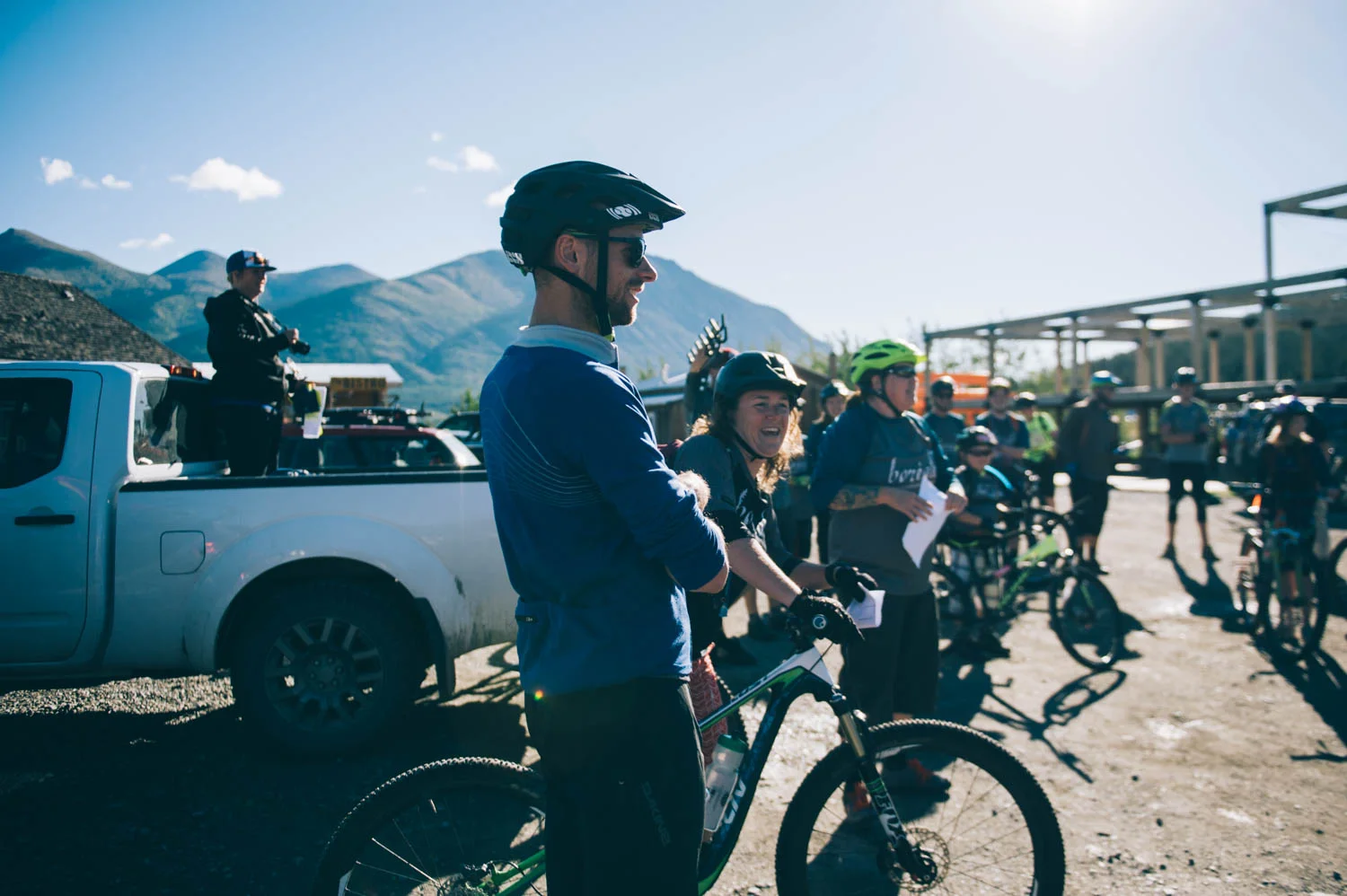 Calling the teams for the last day of riding of the season, on Montana Mountain, in Carcross.