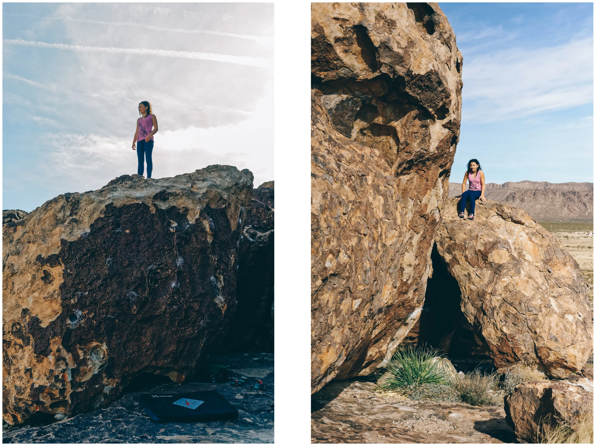 On top of a problem in the Small Potatoes area. Right: so many boulders to climb and explore!