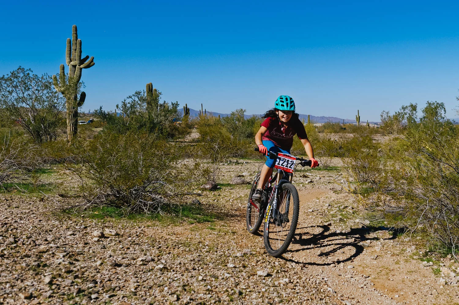 And she's started smiling and fast. She even took the lead on the third lap, and never looked back.
