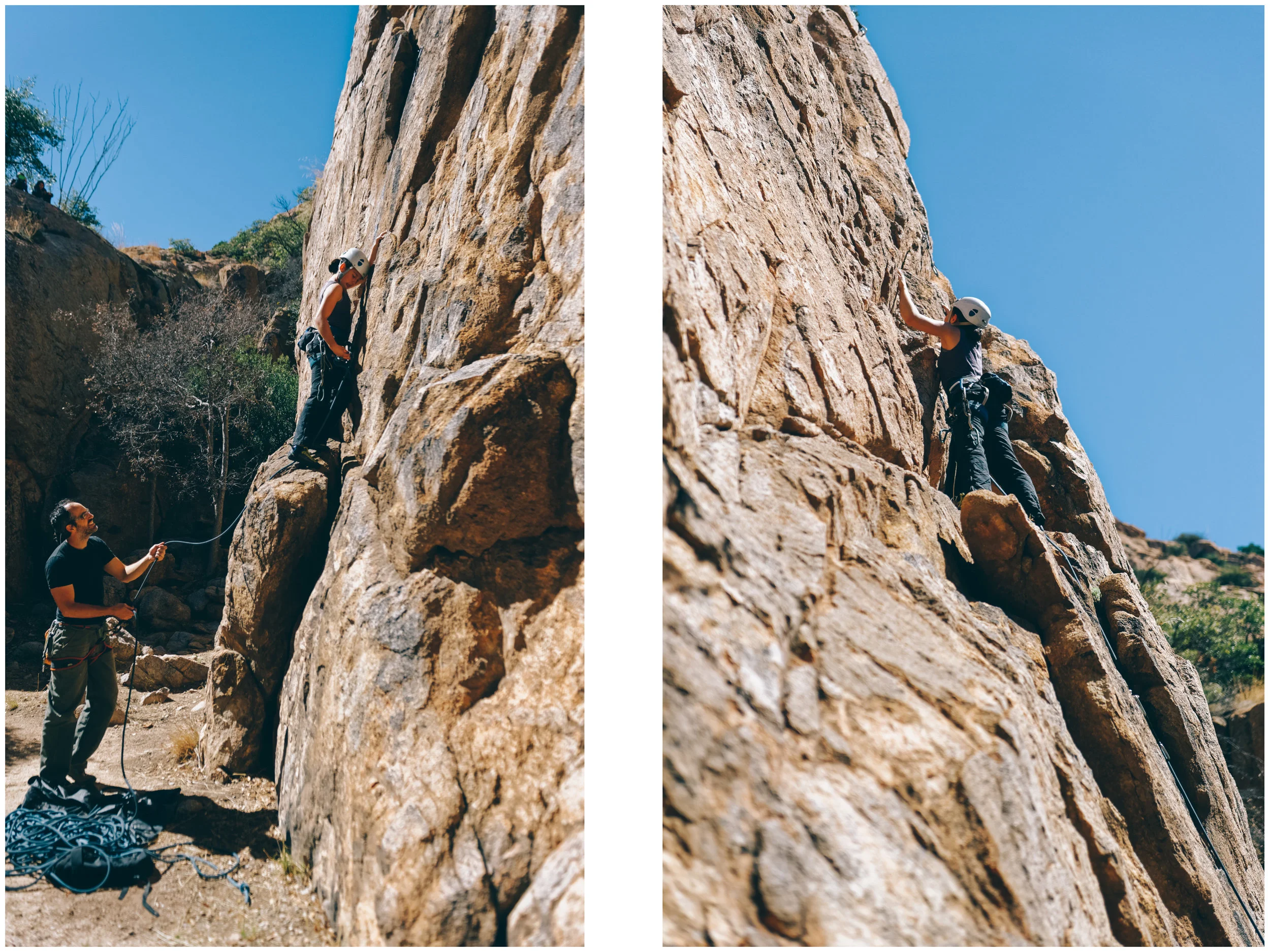 Climbing at Vineyard Cove , a minute walk from camp.