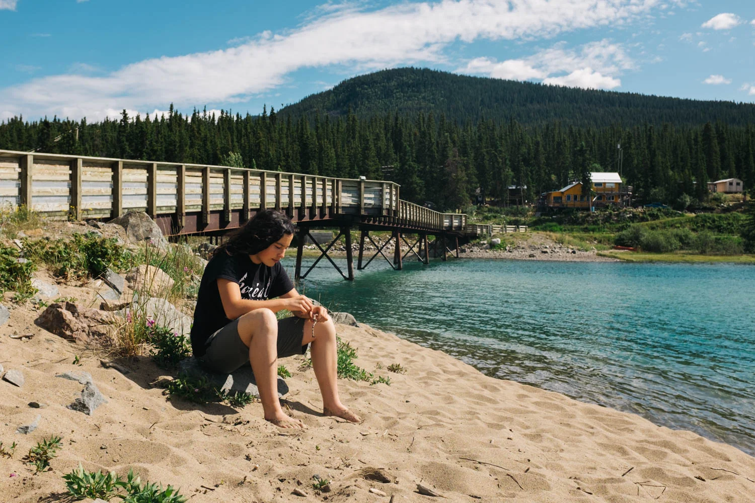 Ending our ride right on the beach by Bennett Lake.