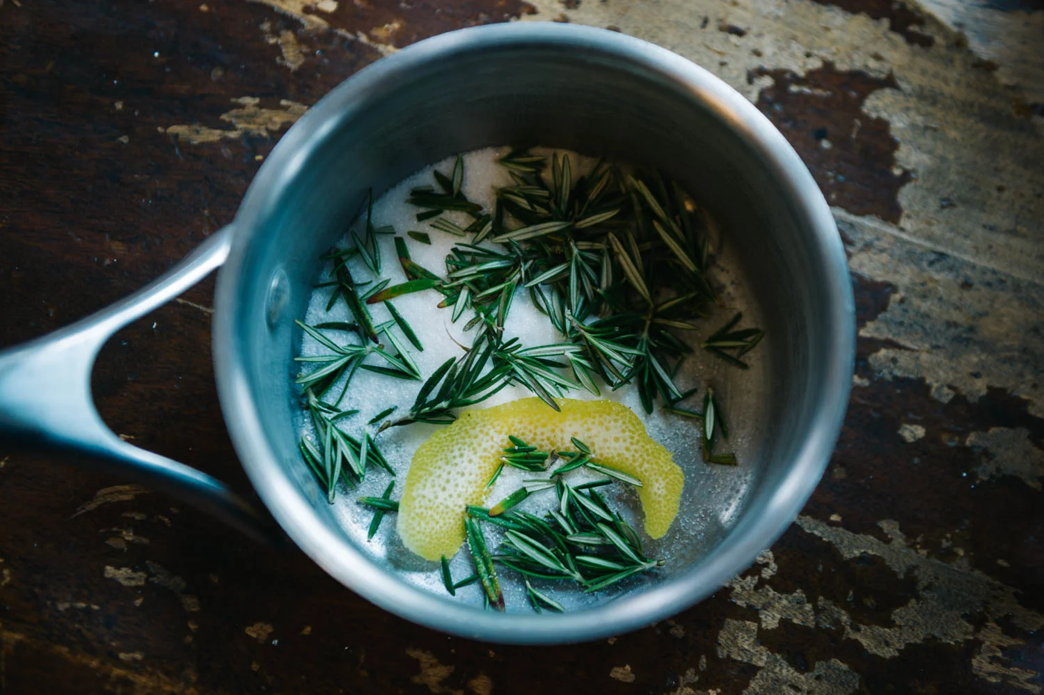 Making rosemary lemon syrup for our cocktails