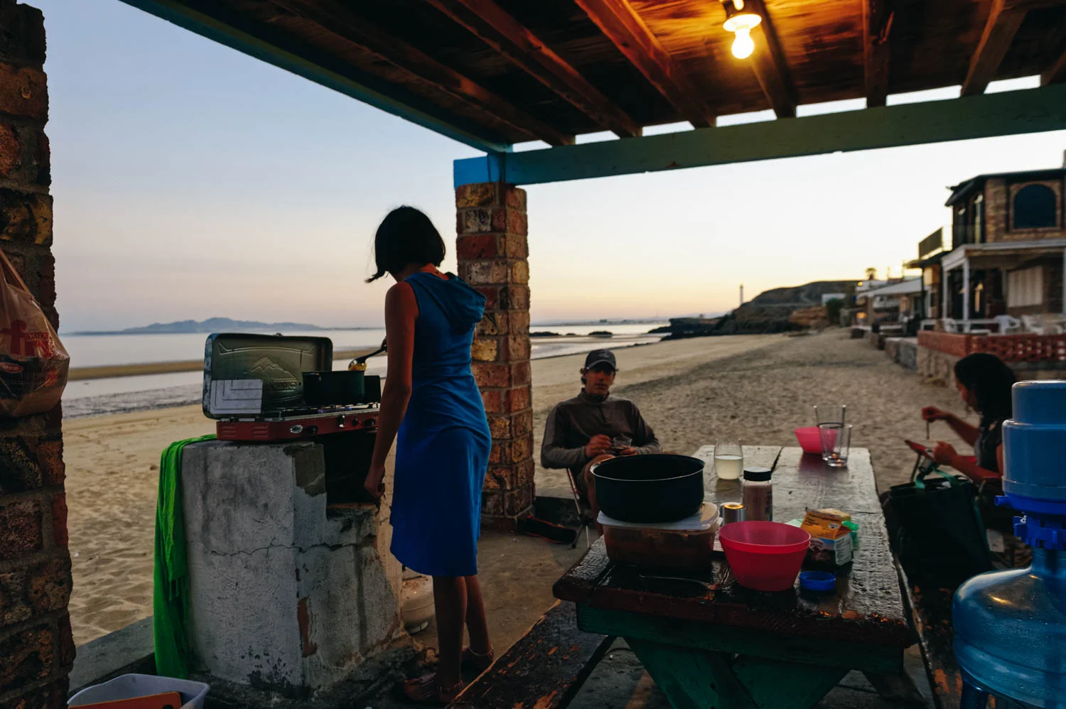 Cooking under our palapa.