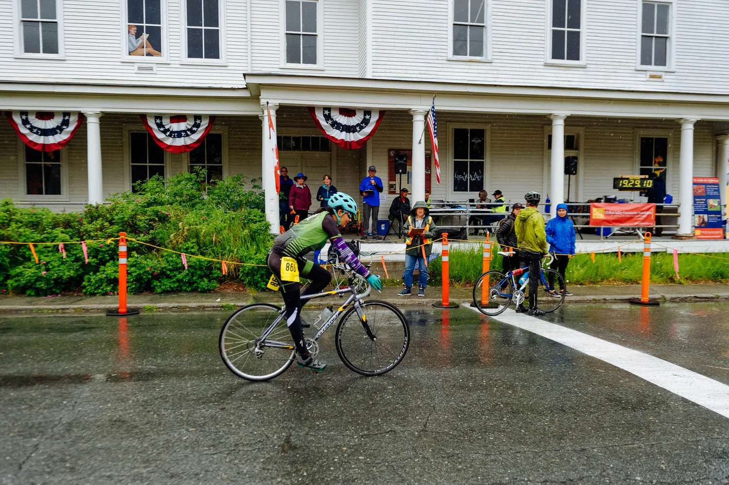 Mathilde crossing the Finish Line in Haines, Alaska.
