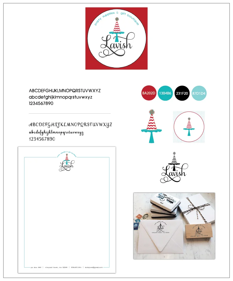 So far the Lavish MV branding package includes the logo, design elements, letterhead, and a custom address stamp.