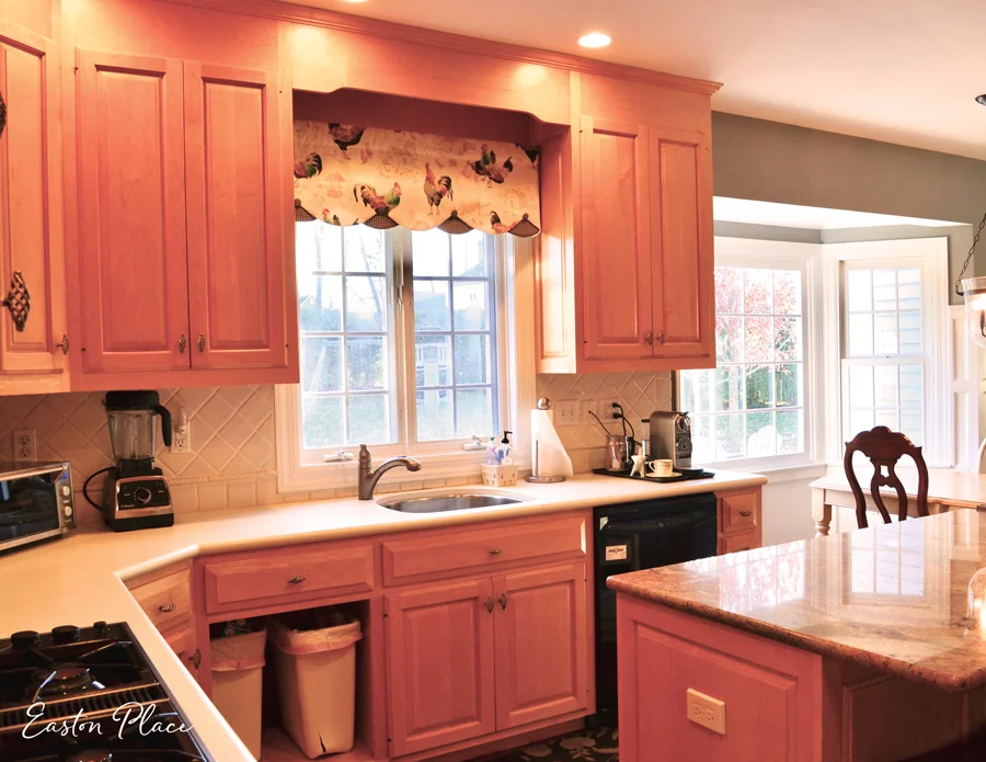 Notice the missing drawer front over the trash cans. Definitely a sign the cabinets had seen better days.