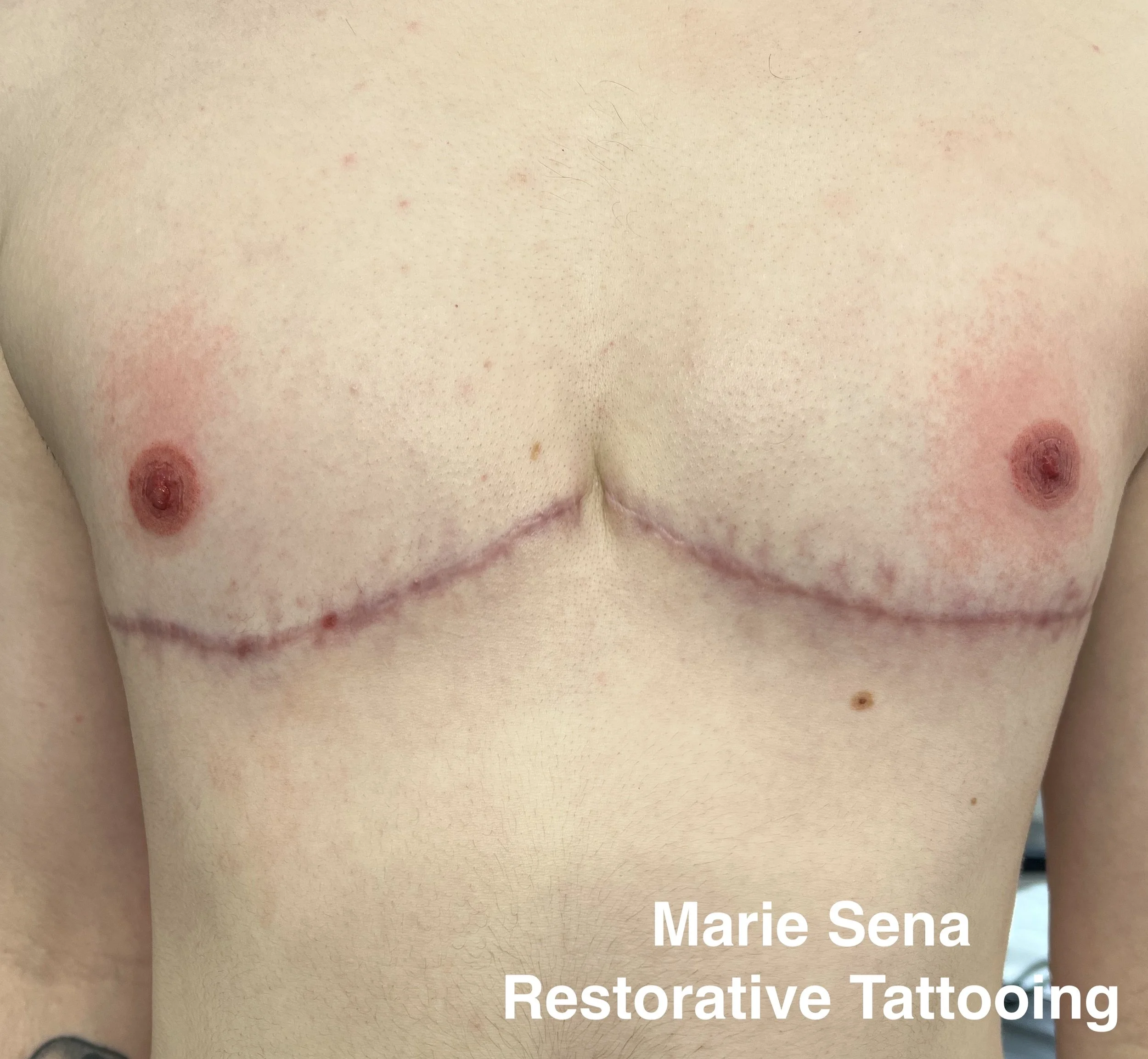 Masculine 3D areola tattooing by Marie Sena, Restorative Tattooing