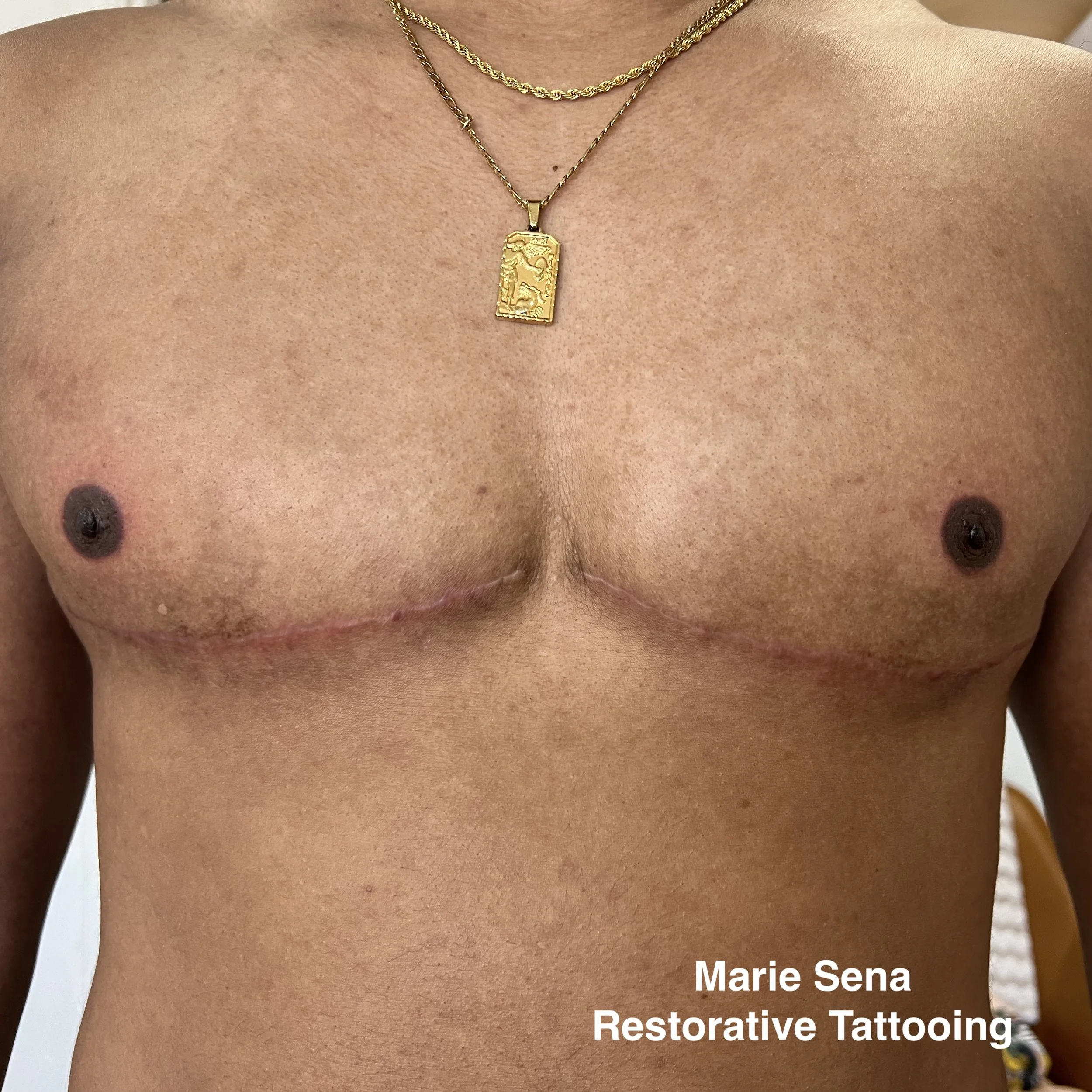 Masculine 3D areola tattooing by Marie Sena, Restorative Tattooing