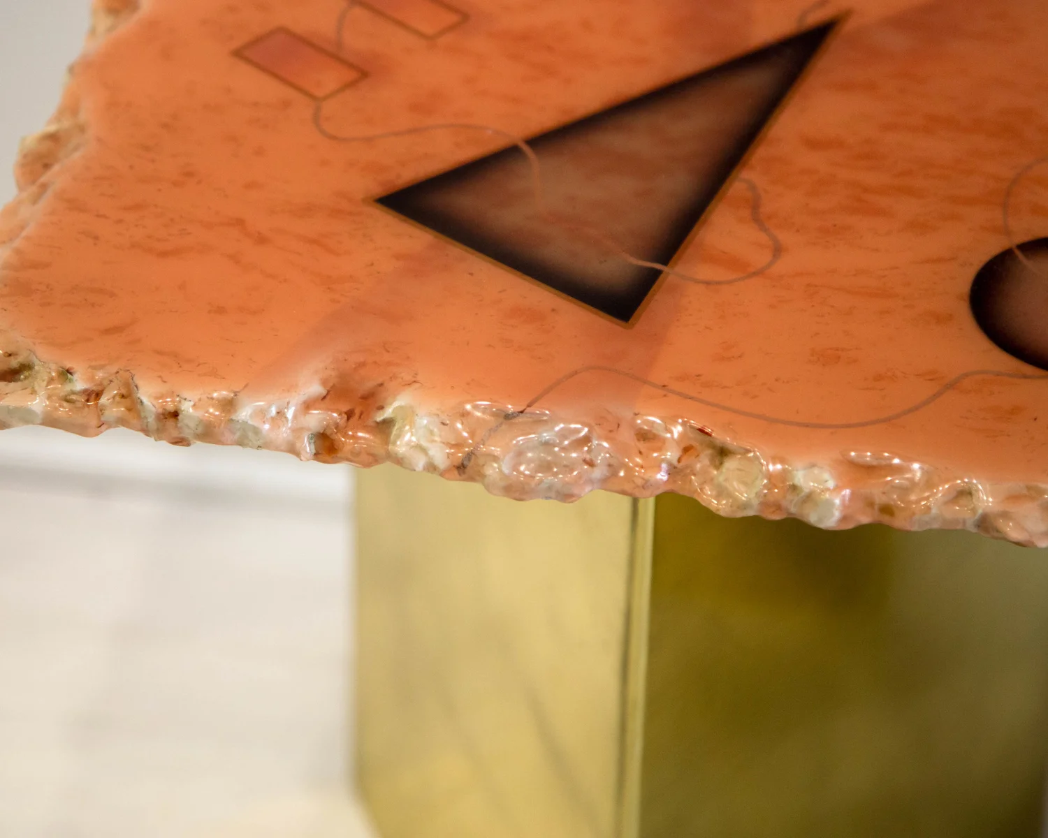 A Pair Of Post Modern 1980 S Gold Pink Stone Side Tables Artist Signed South Loop Loft