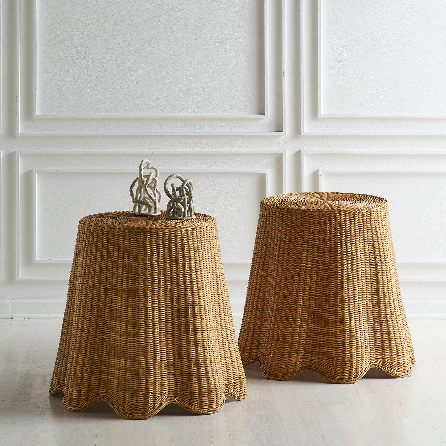 Pair Of Wicker Trompe L Oeil Draped Side Tables South Loop Loft