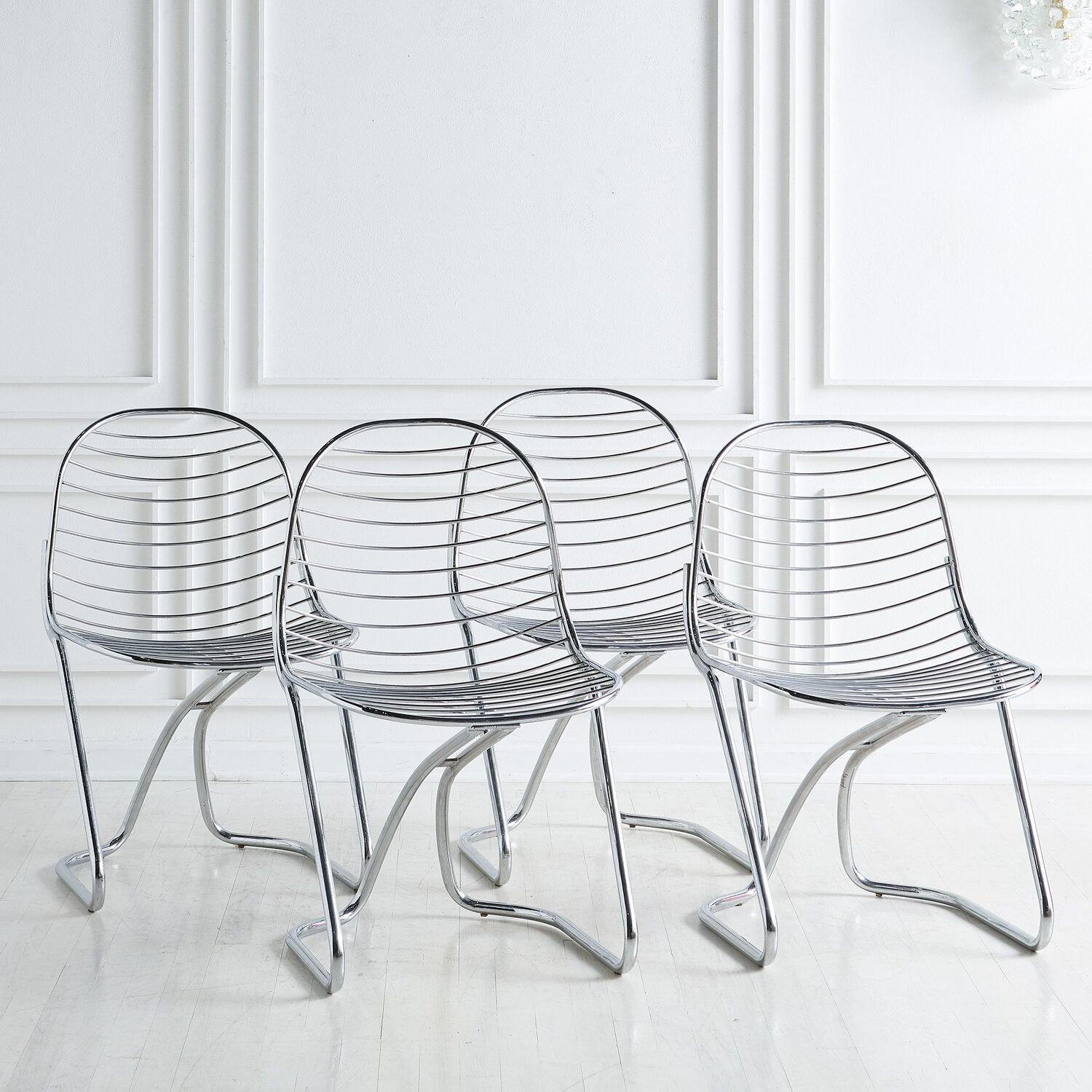 chrome gastone rinaldi for rima dining chairs set of 4 — south loop loft