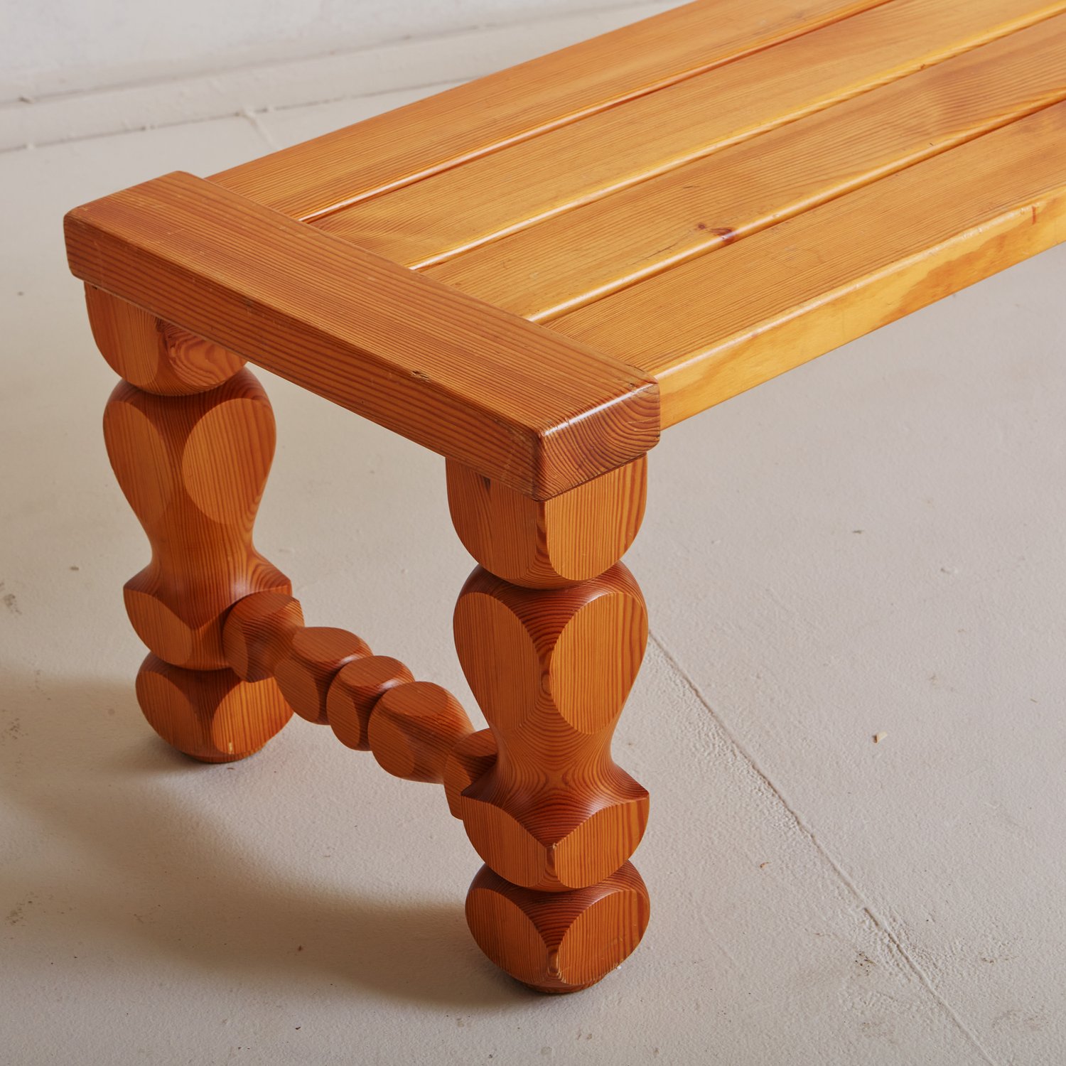 Geometric Carved Wooden Bench