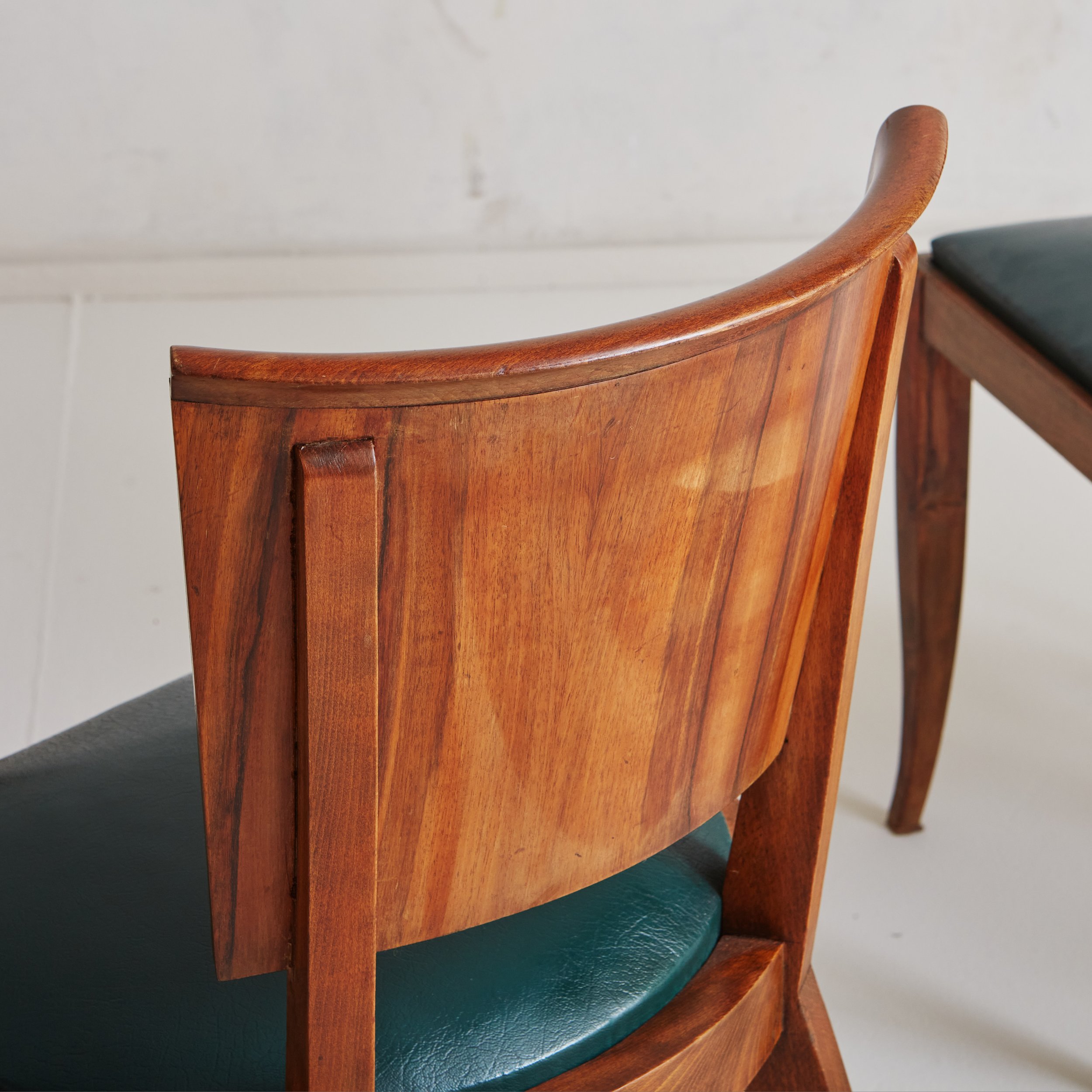 Set of 6 Mahogany + Green Leather Art Deco Dining Chairs, France 1940s —  South Loop Loft
