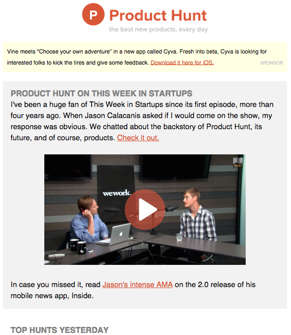 Product Hunt's Newsletter