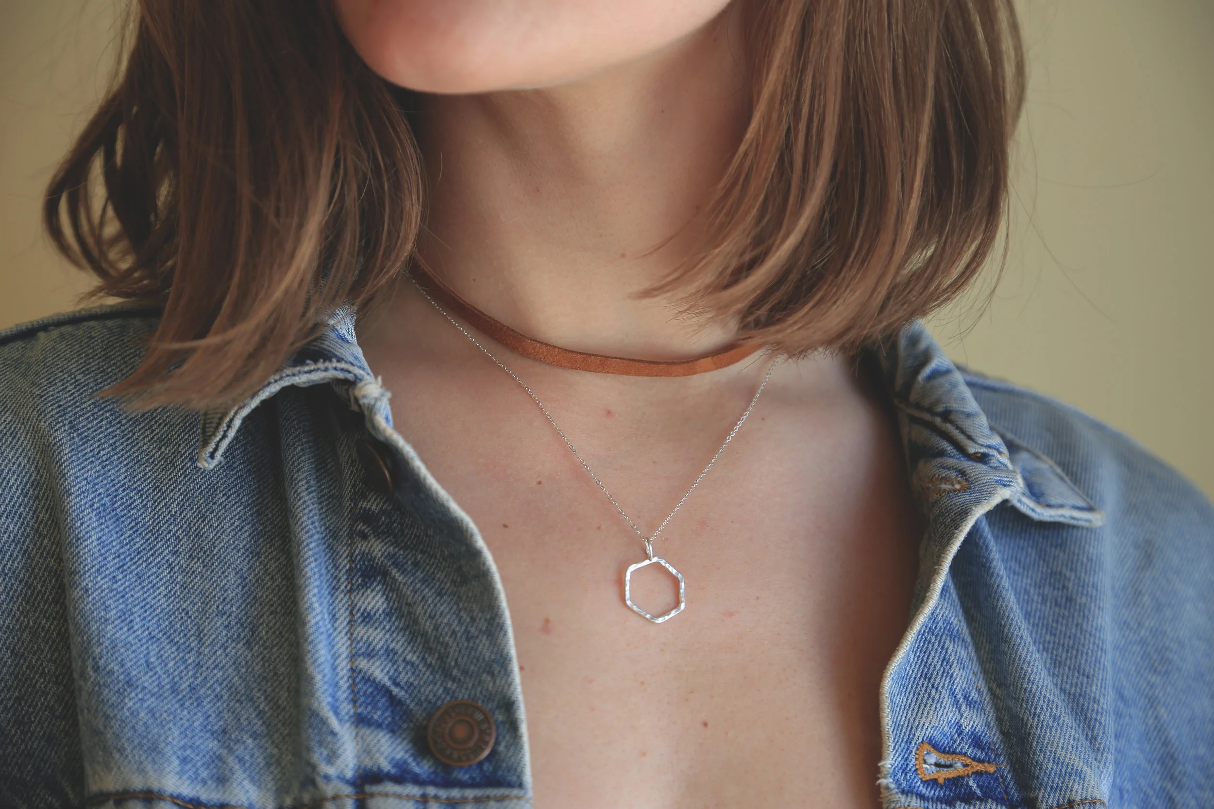 handmade silver hexagon necklace