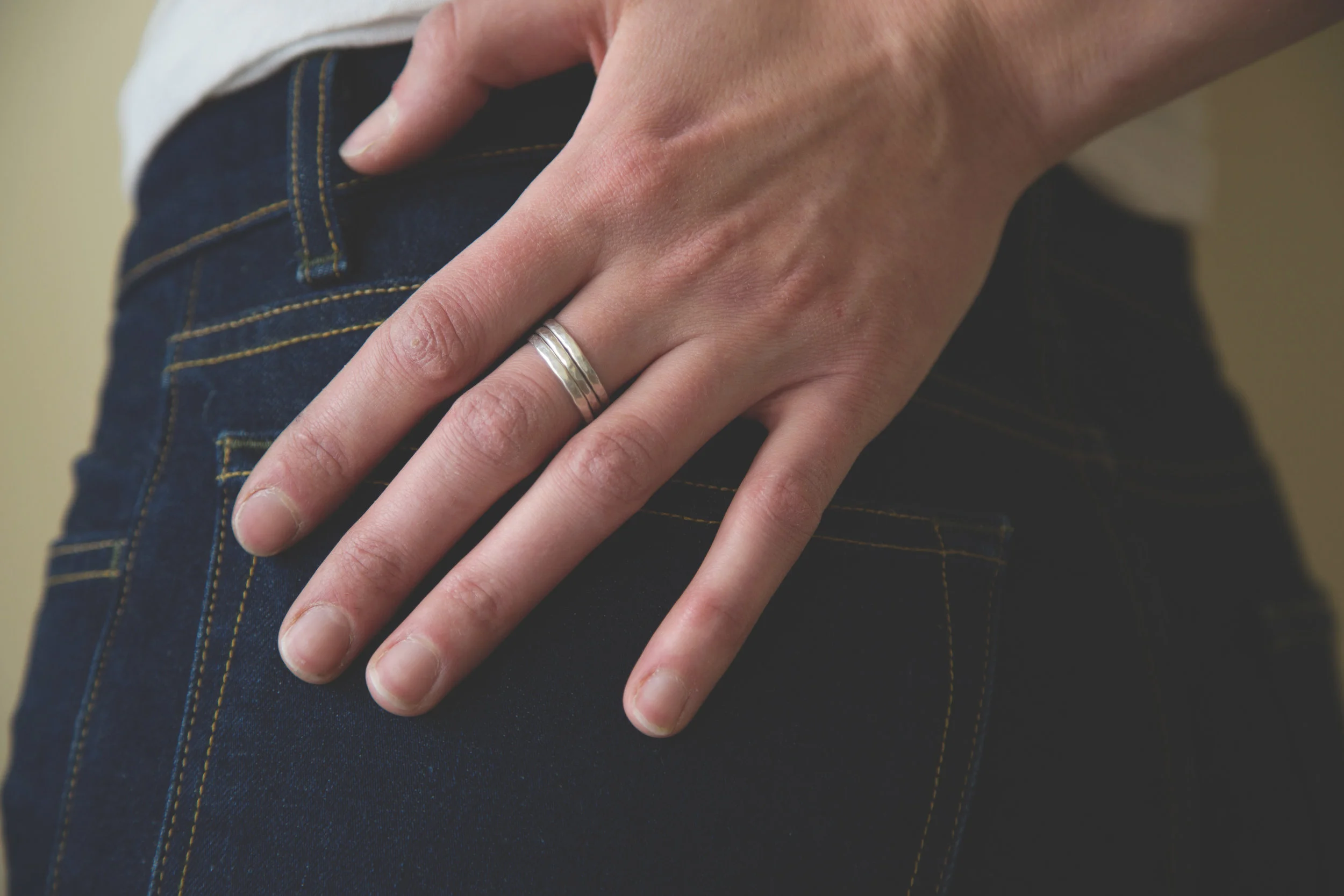 handmade hammered silver stackers
