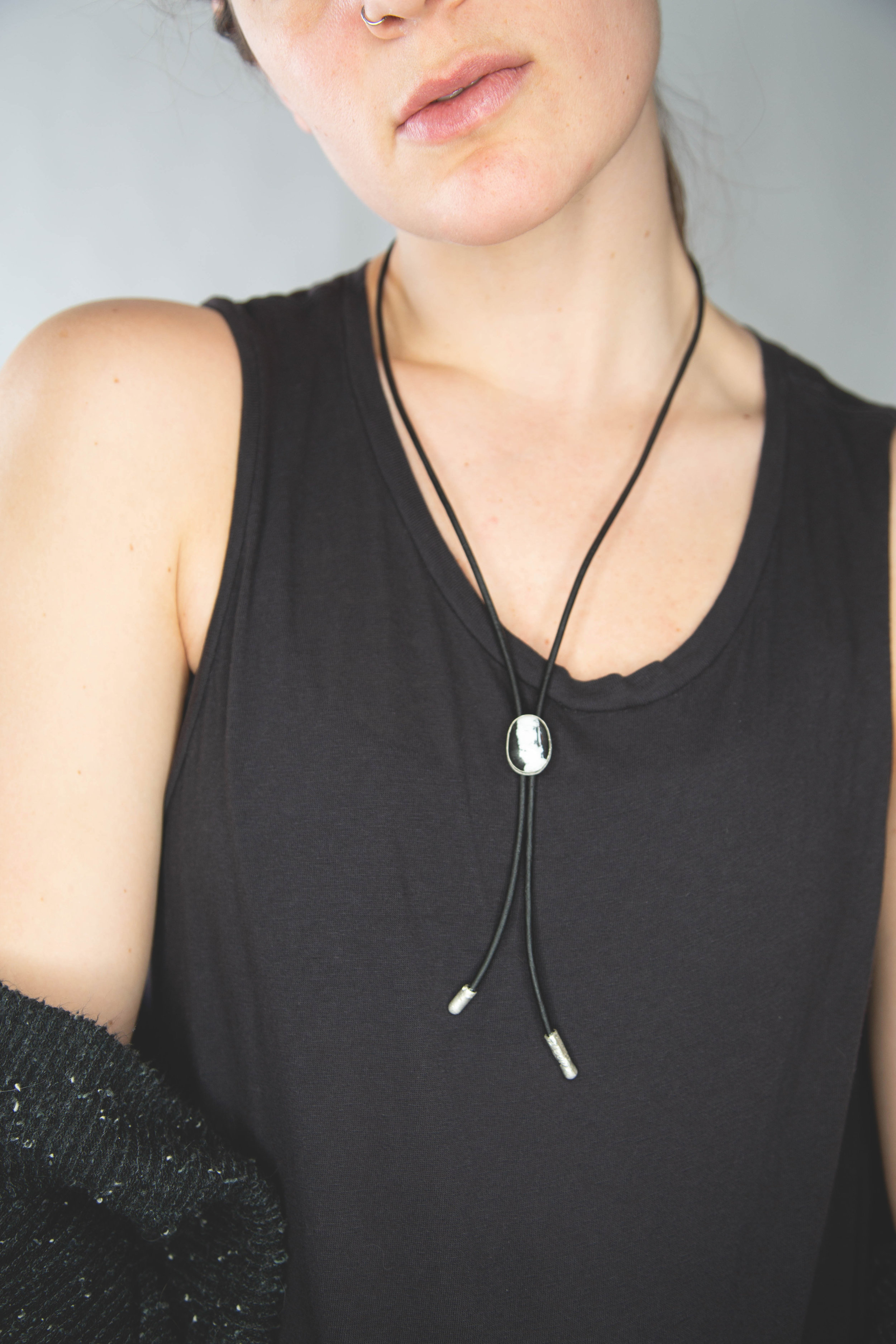 White Buffalo Unisex Bolo Tie Recycled Silver Leather