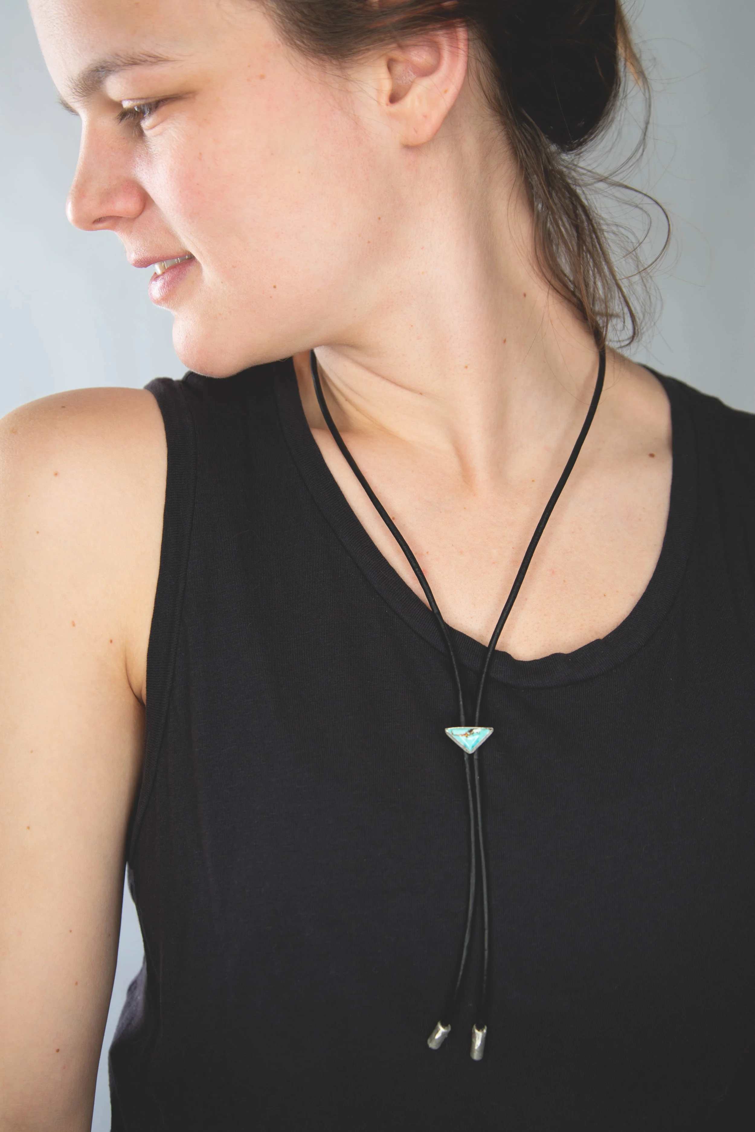 Royston Turquoise Recycled Silver Leather Bolo Tie