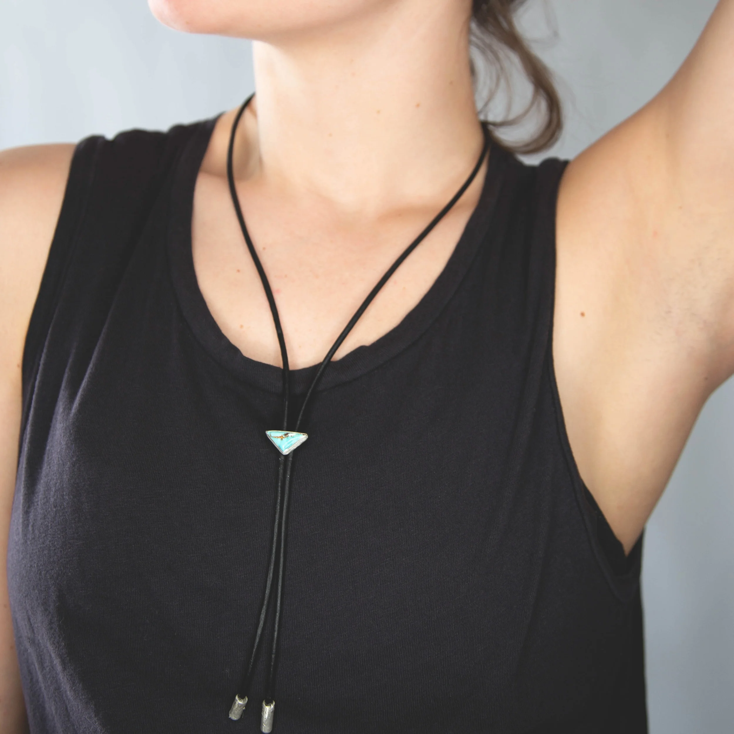Royston Turquoise Recycled Silver Leather Bolo Tie