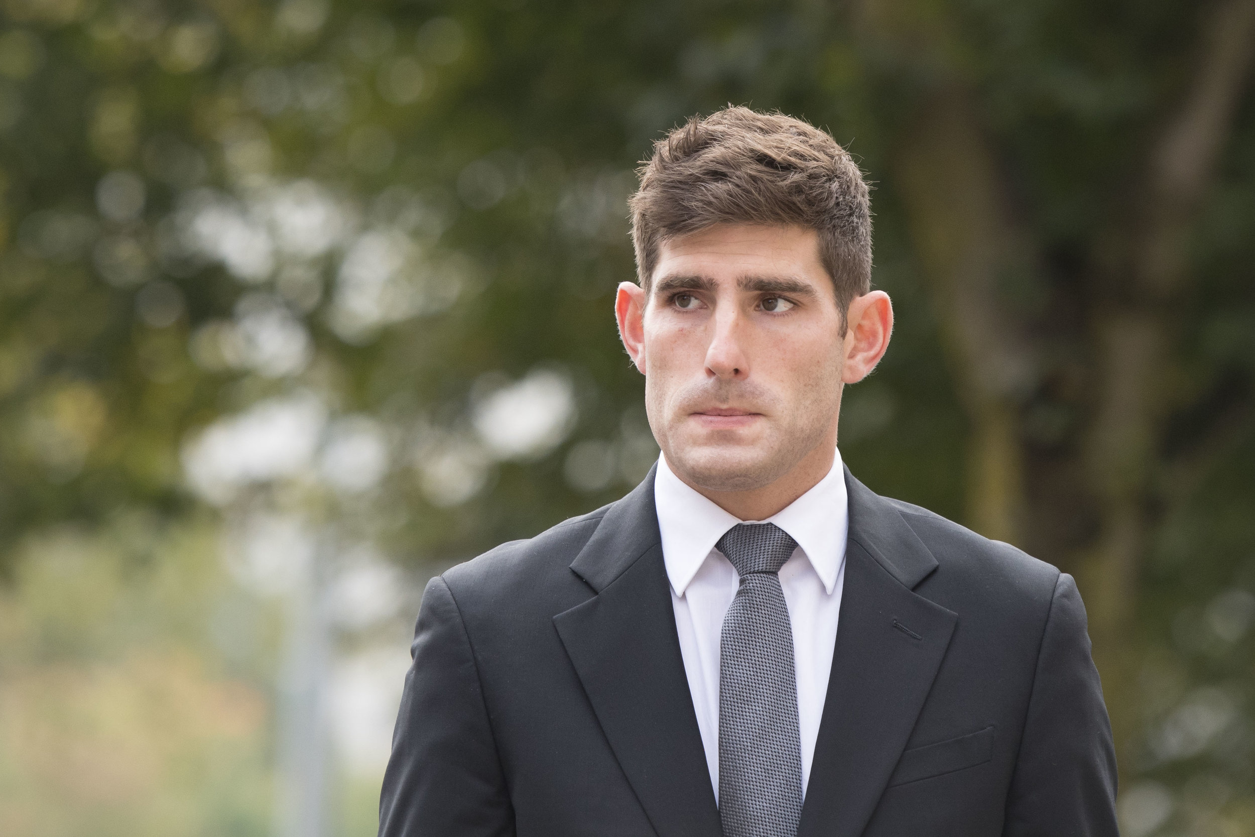  CARDIFF, WALES - OCTOBER 11: Chesterfield F.C football player Ched Evans arrives at Cardiff Crown Court to stand trial for rape on October 11, 2016 in Cardiff, Wales. The former Wales striker was jailed in 2012 for raping a 19-year-old woman, but ha