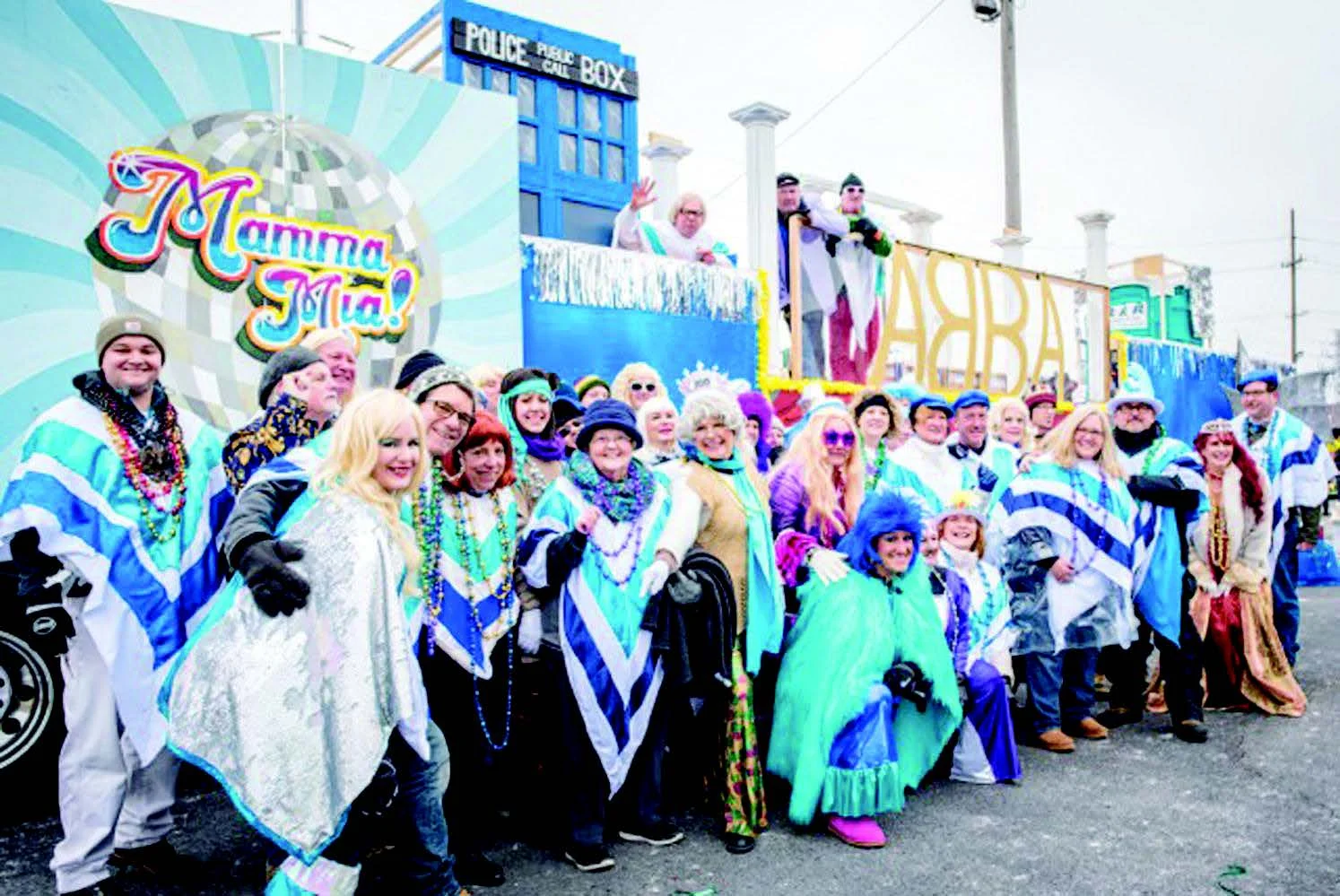 MAMA MIA: The Soulard Super Troupers krewe shows off its float.