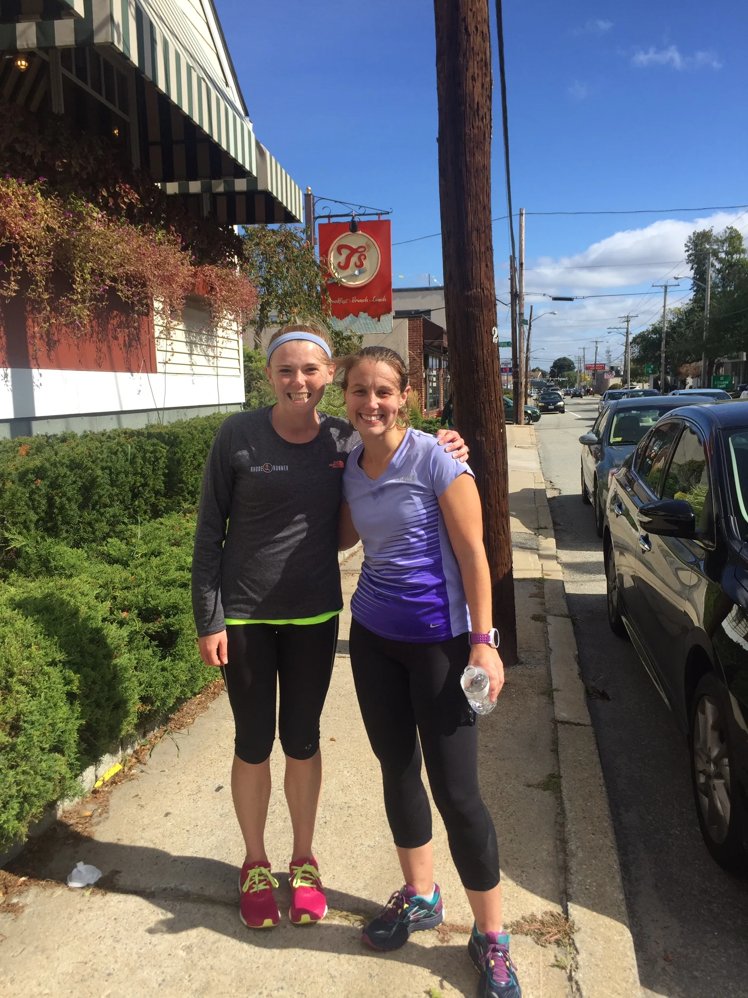 Me and Stacia after finally arriving in Cranston at T's restaurant with our 20 miler complete! Philly here we come!