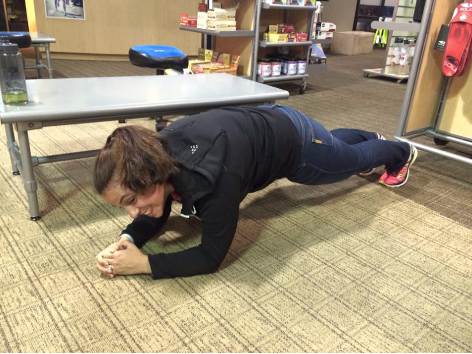 The caption to this photo read: Planking at work! #hittherhode #win # thisismyjob # youjealousbro Maybe a little jealous, just a smidge, but we were more impressed than anything! This is how you take those 15-min work breaks! Photo cred: Beth Midwood
