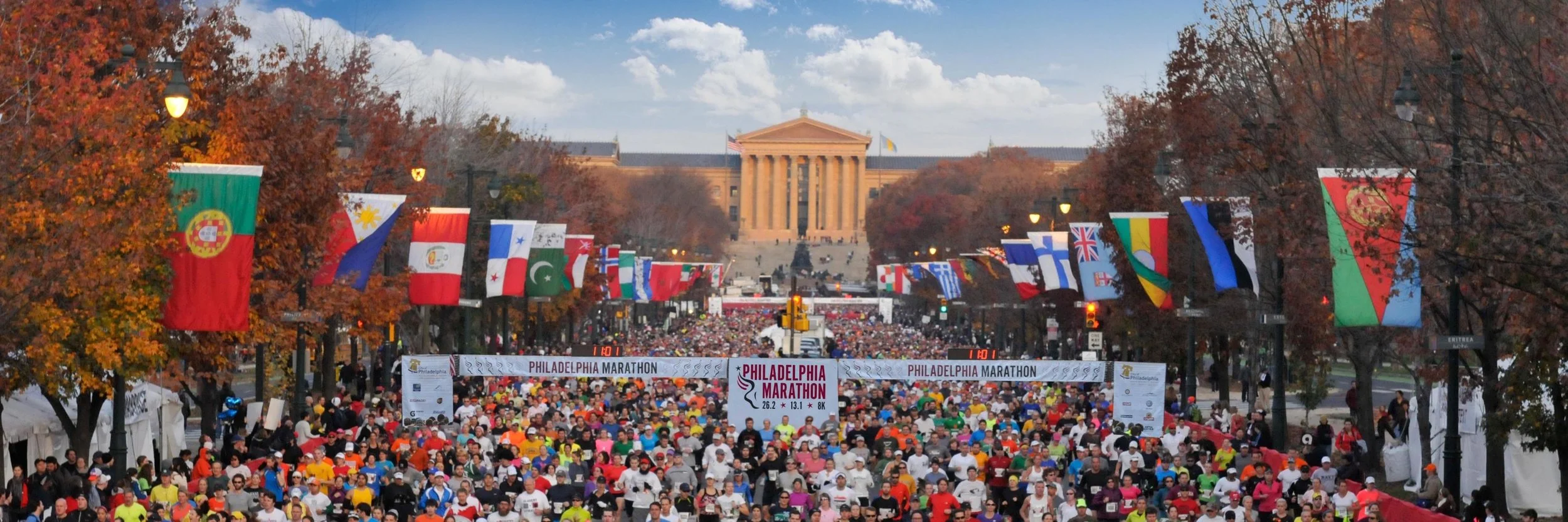Destination Race: Philadelphia 8k, Half or Full Marathon Every year the Rhode Runner Running Club takes a trip to an out of town race. The Philly Marathon, half and 8k is an awesome event that takes place on November 22nd through the 24th. We’re gonna have a blast. We guarantee it.