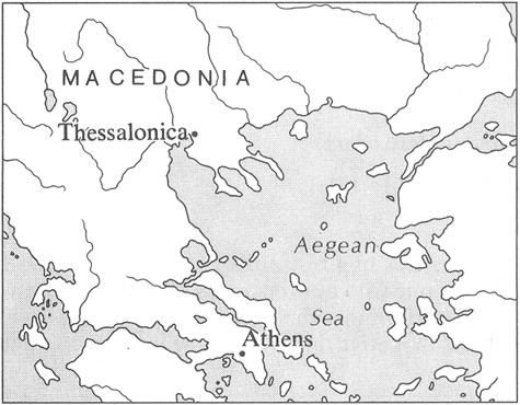 Thessalonica, a city in Macedonia (modern Thessaloniki) Image from The HarperCollins Bible Dictionary.