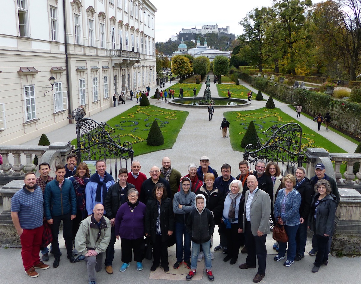 2017 Retreat attendees at the Mirabell Gardens during a day trip to Salzburg, Austria