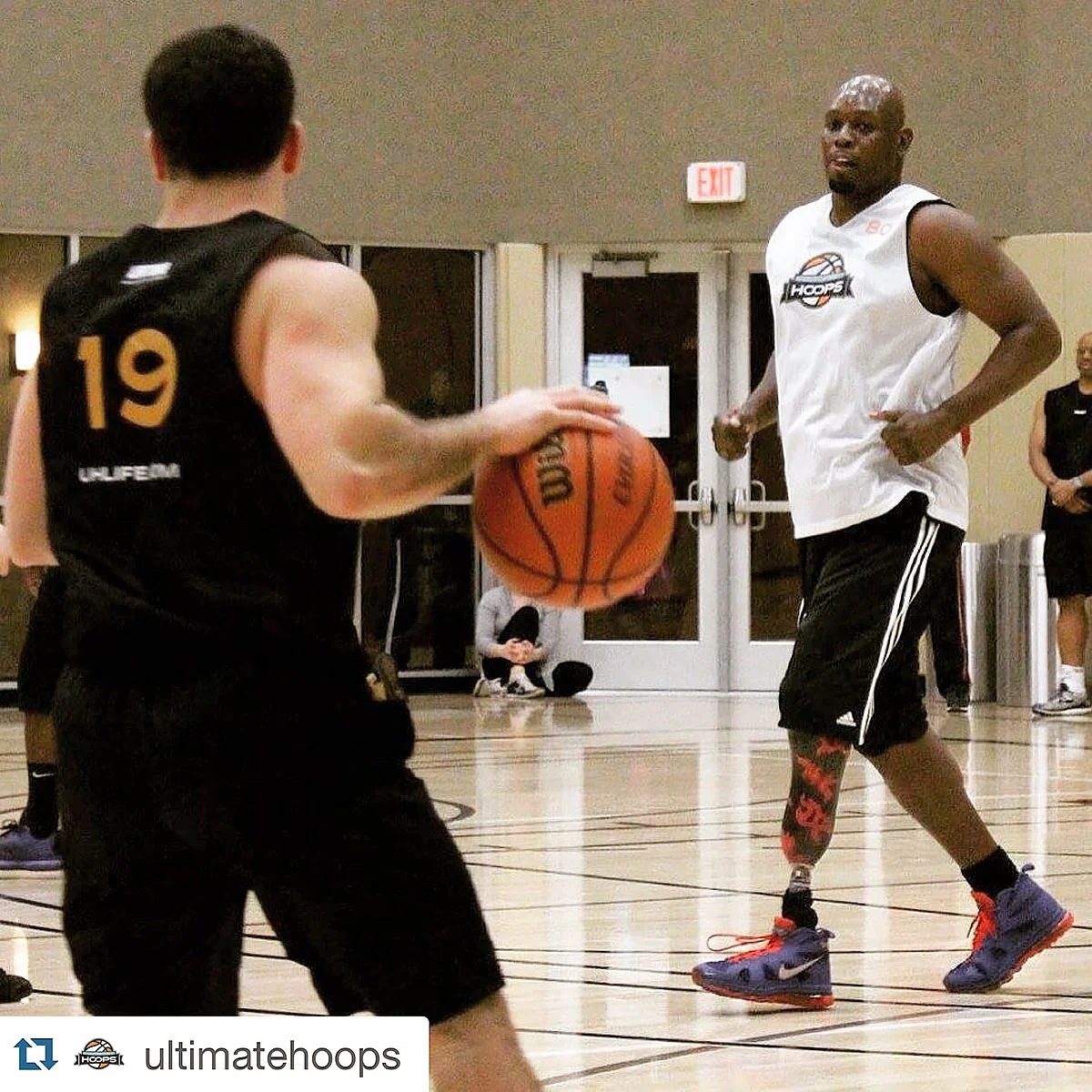 Kirkaldy (right) playing in the Ultimate Hoops League. via instagram