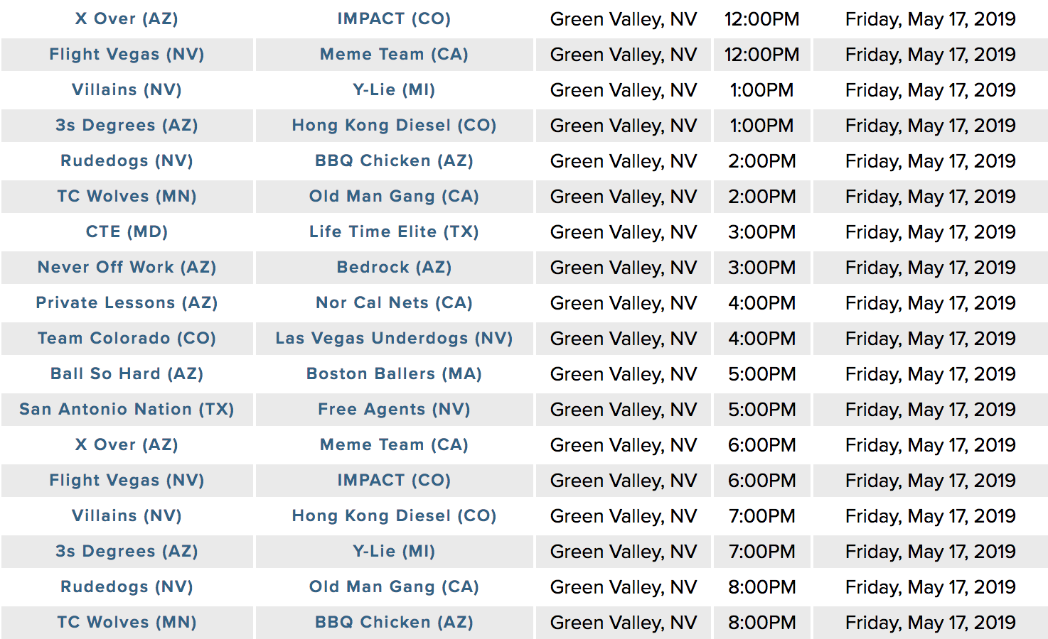 Friday’s schedule