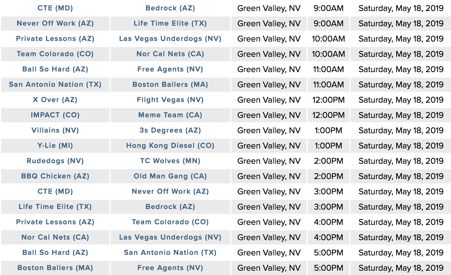 Saturday’s schedule