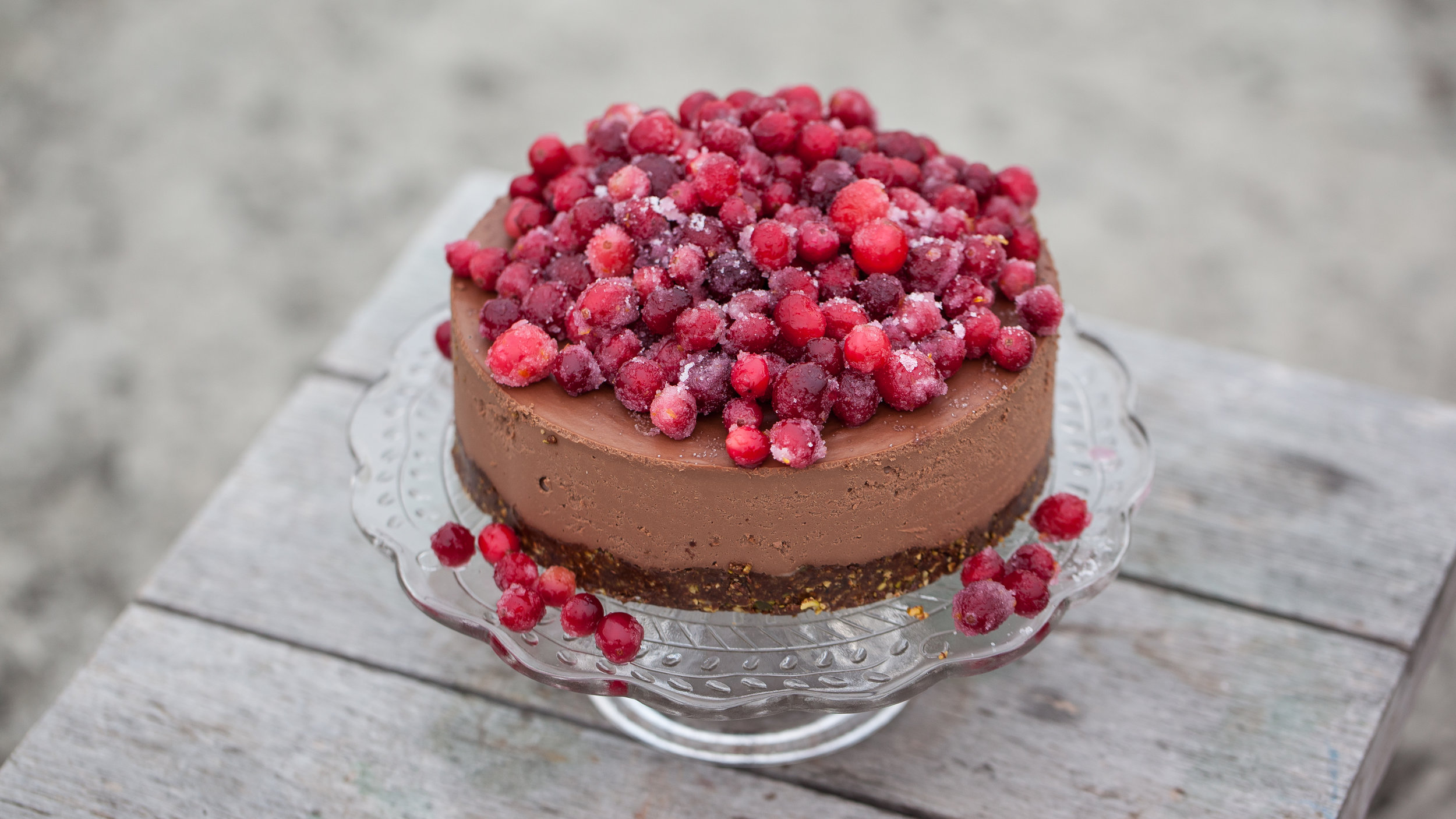 Chocolate cranberry vegan cheesecake