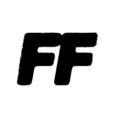 Close-up of black capital letters 'FF' on a white background