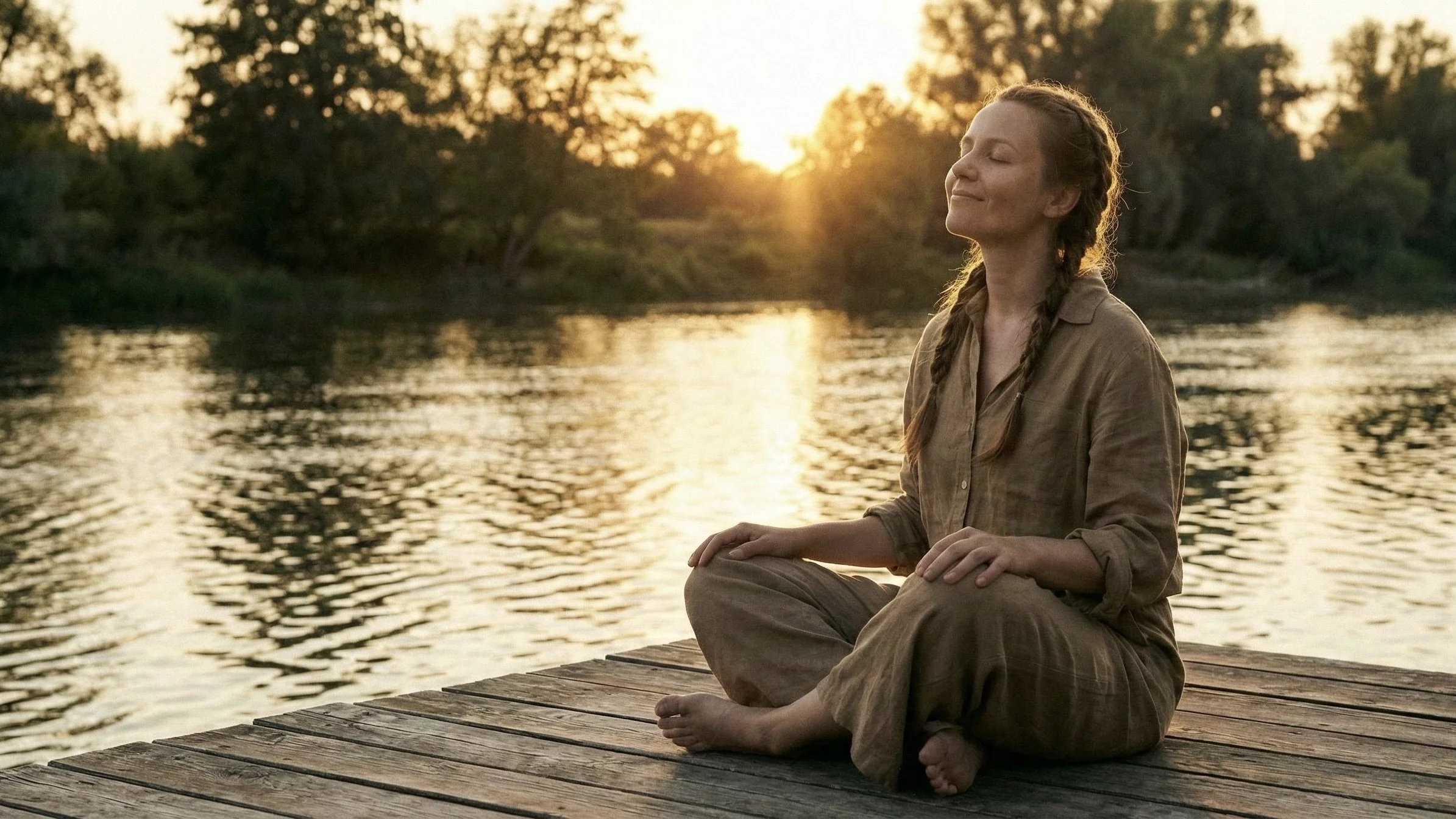 Eine Frau liegt morgens entspannt und erholt in ihrem Bett, eingekuschelt in eine weiße Decke. Symbol für erholsamen Tiefschlaf nach einer Einschlaf-Hypnose.