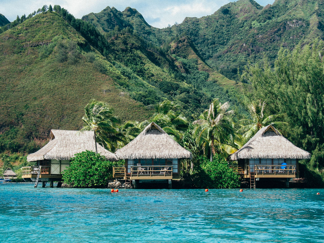 bo i bungalow vid havet exotisk ö tahiti franska polynesien