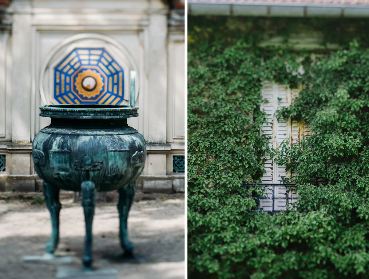 Övergivna hus i Jardin d'Agronomie Tropicale som ligger i parken Bois de Vincennes utanför Paris
