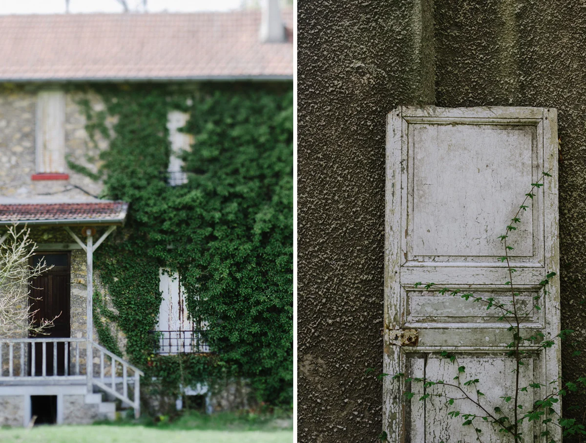 Övergivna hus i Jardin d'Agronomie Tropicale som ligger i parken Bois de Vincennes utanför Paris