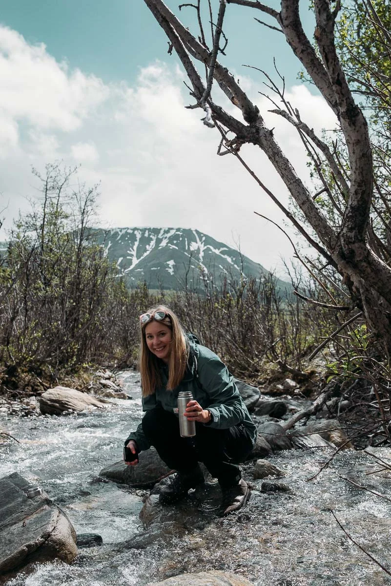 Sofia från Fantasiresor vandrar vandringsleden Savage Alpine trail i Denali national park i Alaska