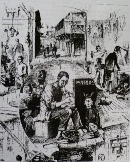 “Virginia City’s Chinatown”, 1877Lithograph produced in Harpers WeeklyNevada Historical Society, Reno