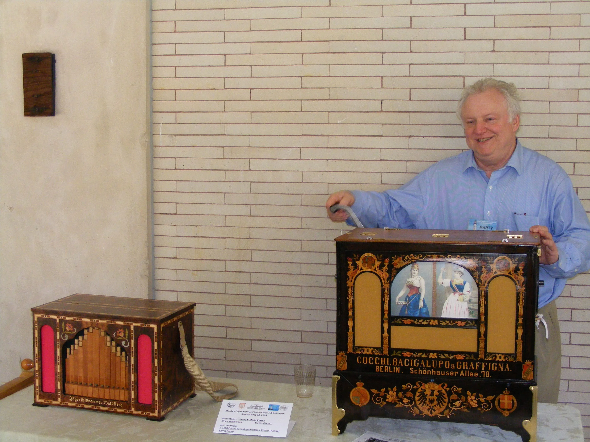 Playing the Bacigalupo trumpet organ. 