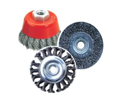 WIRE BRUSH Flat (Twisted and Crimped) Cup (Twisted and Crimped) 2”, 3”, 4 ” , 5”, 6” Application: Stainless Steel, Metal, Iron, Steel, and other high tensile alloys. Aggressive surface removal, light grinding and bending