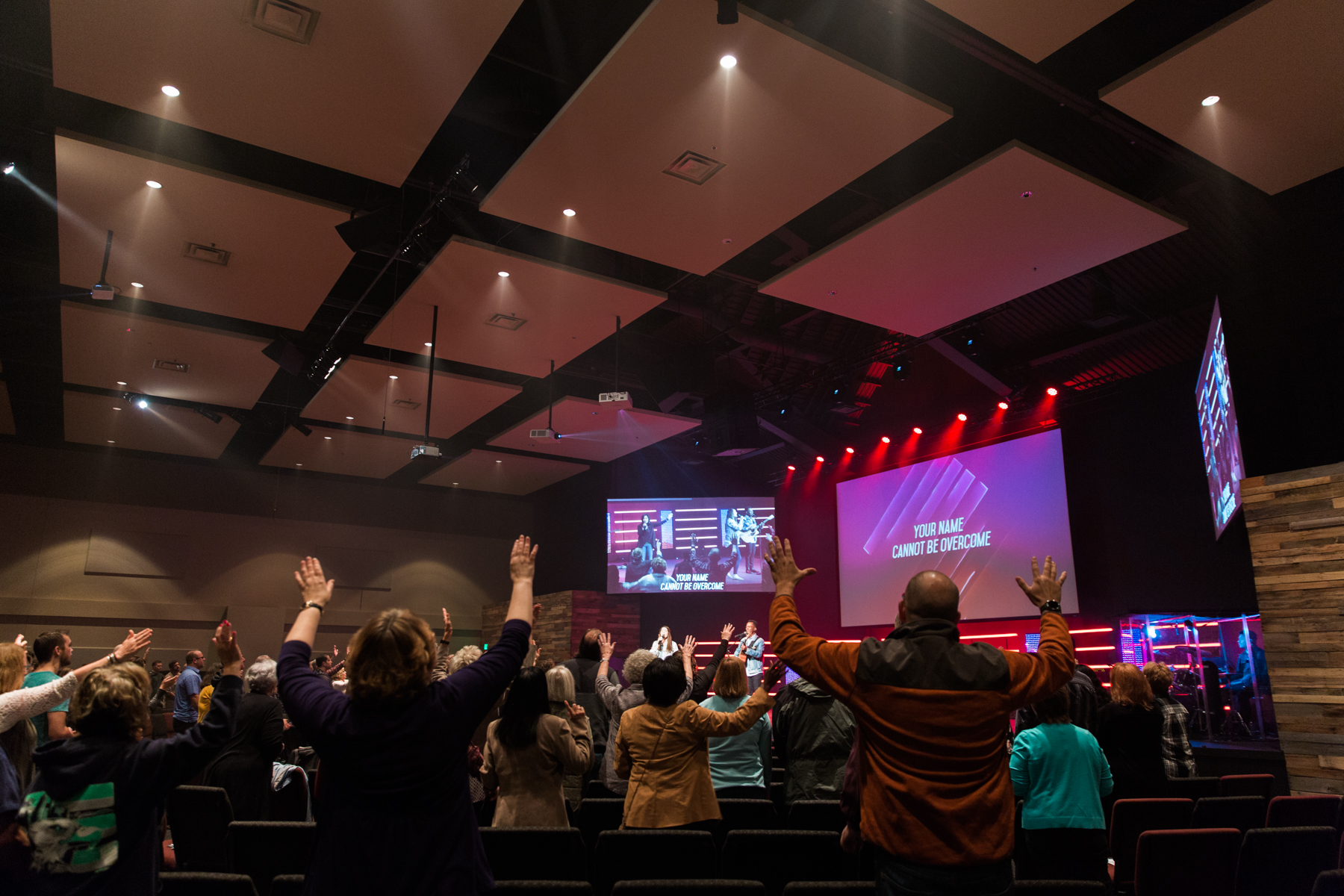Evergreen’s band leads worship during their 9am service.