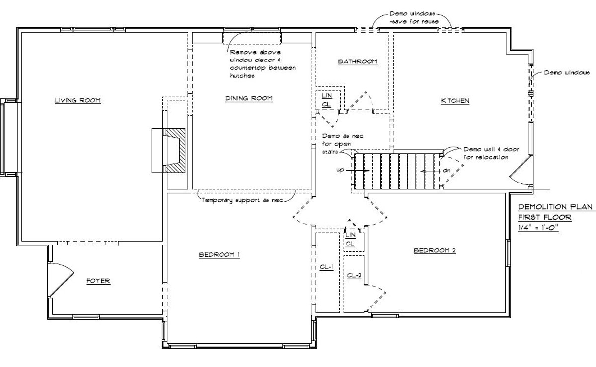 Before: The bathroom was separating the kitchen and dining room cutting off lines of sight into the living room.